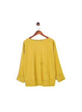 德系高级时装Luis@ Cer@no 女款 人造丝 黄色船领长袖针织衫