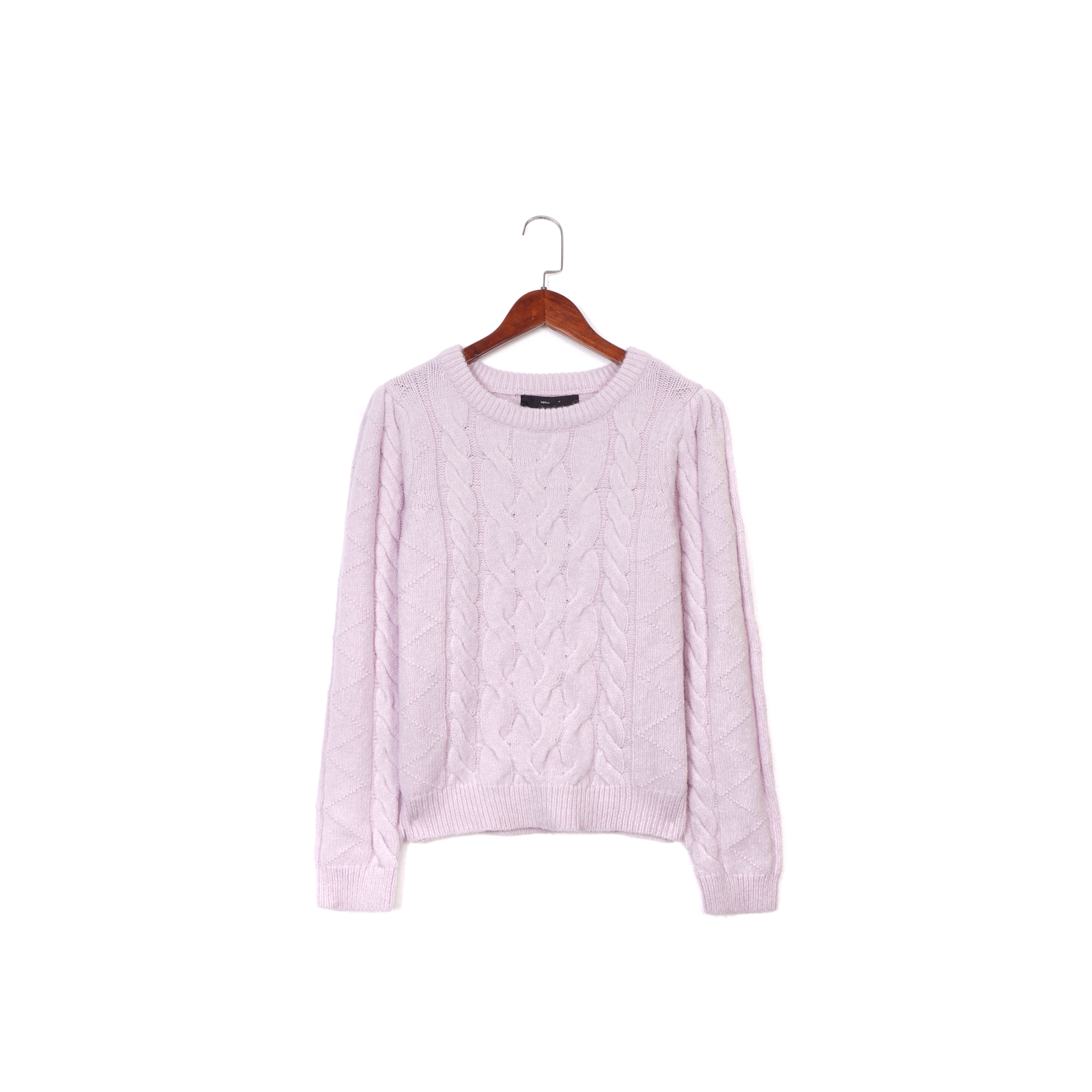 丹麦VD扭花圆领泡泡袖套头毛衣