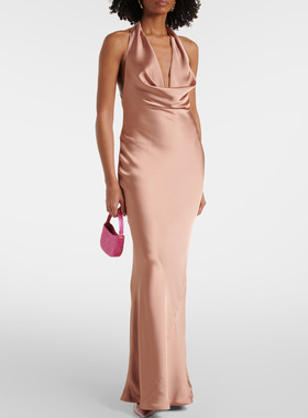 未来复古纽约设计师NK 女款 Draped高级缎面垂感挂脖连衣裙礼服