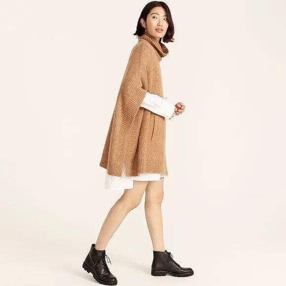 美系J 女款 美丽诺羊毛 复古高领针织斗篷披肩毛衣,女装/女士精品,毛针织衫,淘宝优惠券,粉丝福利购,淘宝优惠卷