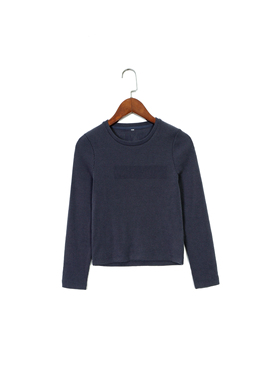 澳洲复古牛仔NE*W 女款 棉质 深蓝色罗纹圆领套头长袖短款T恤