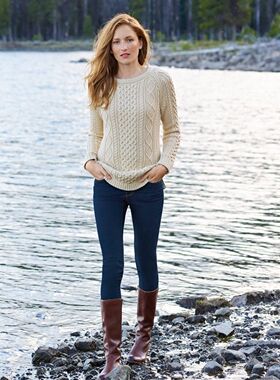 美系L.L斌女款 创始人签名系列 ARAN阿兰渔夫毛衣 下摆拉链