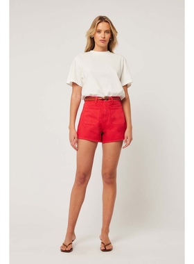 澳大利亚设计师R0lla's 女款 Mirage红色口袋高腰直筒牛仔短裤