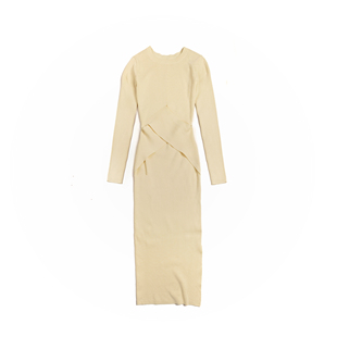 连衣裙 英伦轻奢TB 修身 OL罗纹圆领交叉长袖 两色 女款