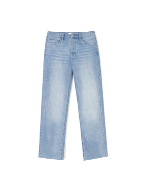 洛杉矶高端牛仔7FAM 女款 蓝色 纽扣门襟水洗做旧蓝色阔腿牛仔裤