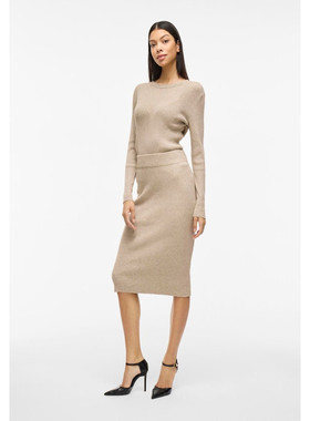 丹麦极简Vil@ OL罗纹侧开叉中长款针织直筒半身裙 两色