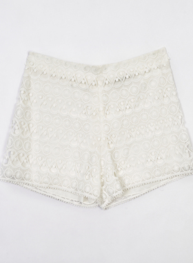 美系轻奢@lexis 女款 白色蕾丝复古休闲短裤