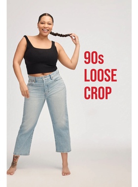 美系复古单宁LB女款90sLoose蓝色磨损毛边裁剪七分直筒牛仔裤