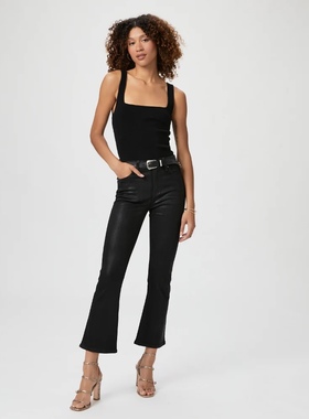 洛杉矶轻奢丹宁PG 女款 Claudine黑色涂层高腰修身微喇牛仔裤