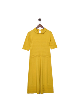 巴黎轻奢m@je 贸易公司样衣 女款黄色凸起嵌花翻领高腰针织连衣裙