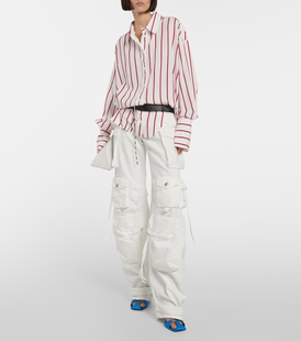 女款纽约轻奢R&B 宽松休闲红色条纹衬衫裙 长款衬衫