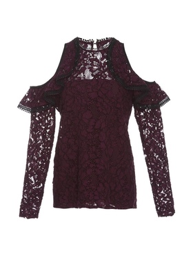 美系轻奢@lexis 女款 Millie 勃艮第红露肩蕾丝上衣