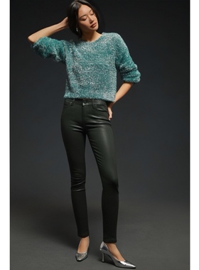 洛杉矶轻奢丹宁PG 女款 hoxton墨绿色涂层高腰修身及脚踝小脚裤