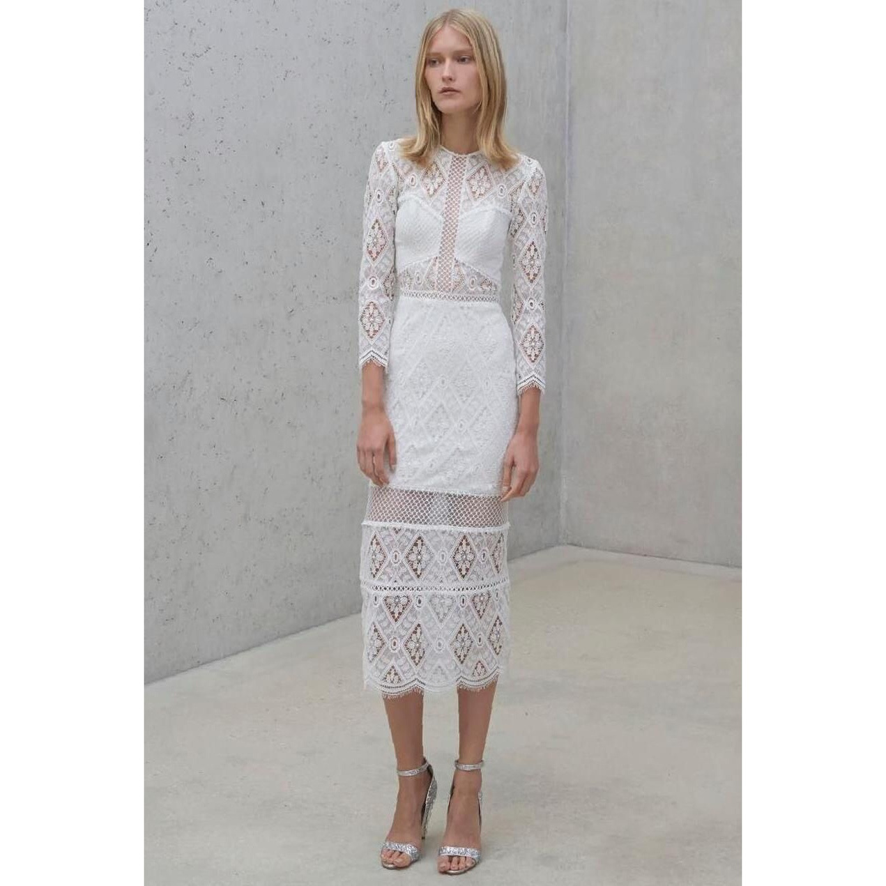 美系轻奢@lexis白色蕾丝连衣裙