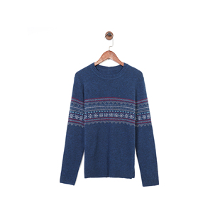 贸易公司样衣 男款 100%羊毛 费尔岛提花圆领套头针织衫毛衣 两款