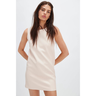 未来复古纽约设计师NK 女款 甜酷仿皮圆领立体剪裁无袖连衣裙