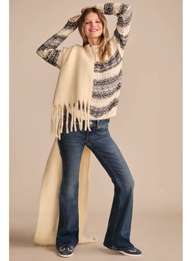 美系复古单宁LB 女款 复古蓝色水洗低腰修身喇叭牛仔裤