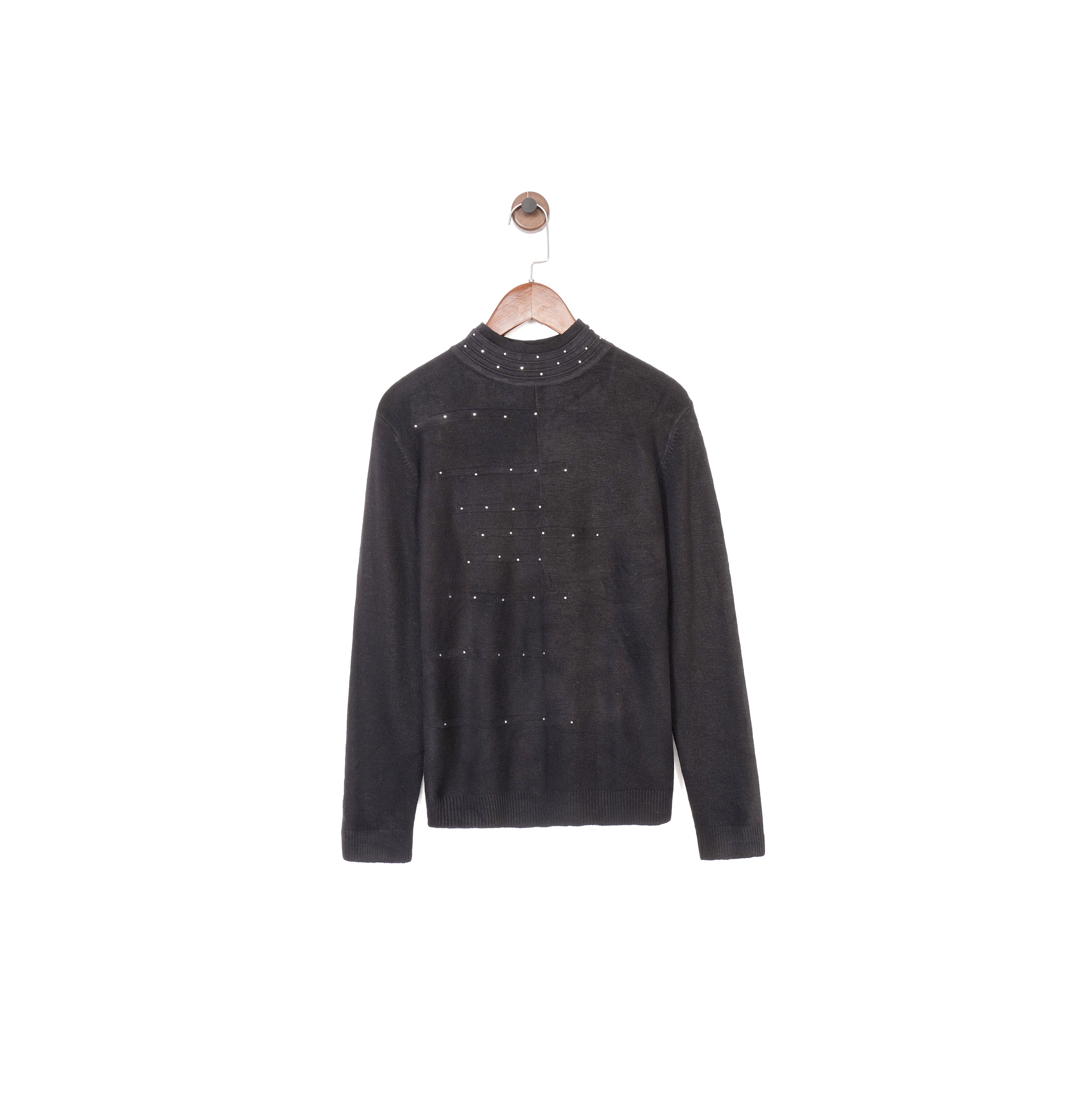 G1RDE@R黑色烫钻立领针织衫