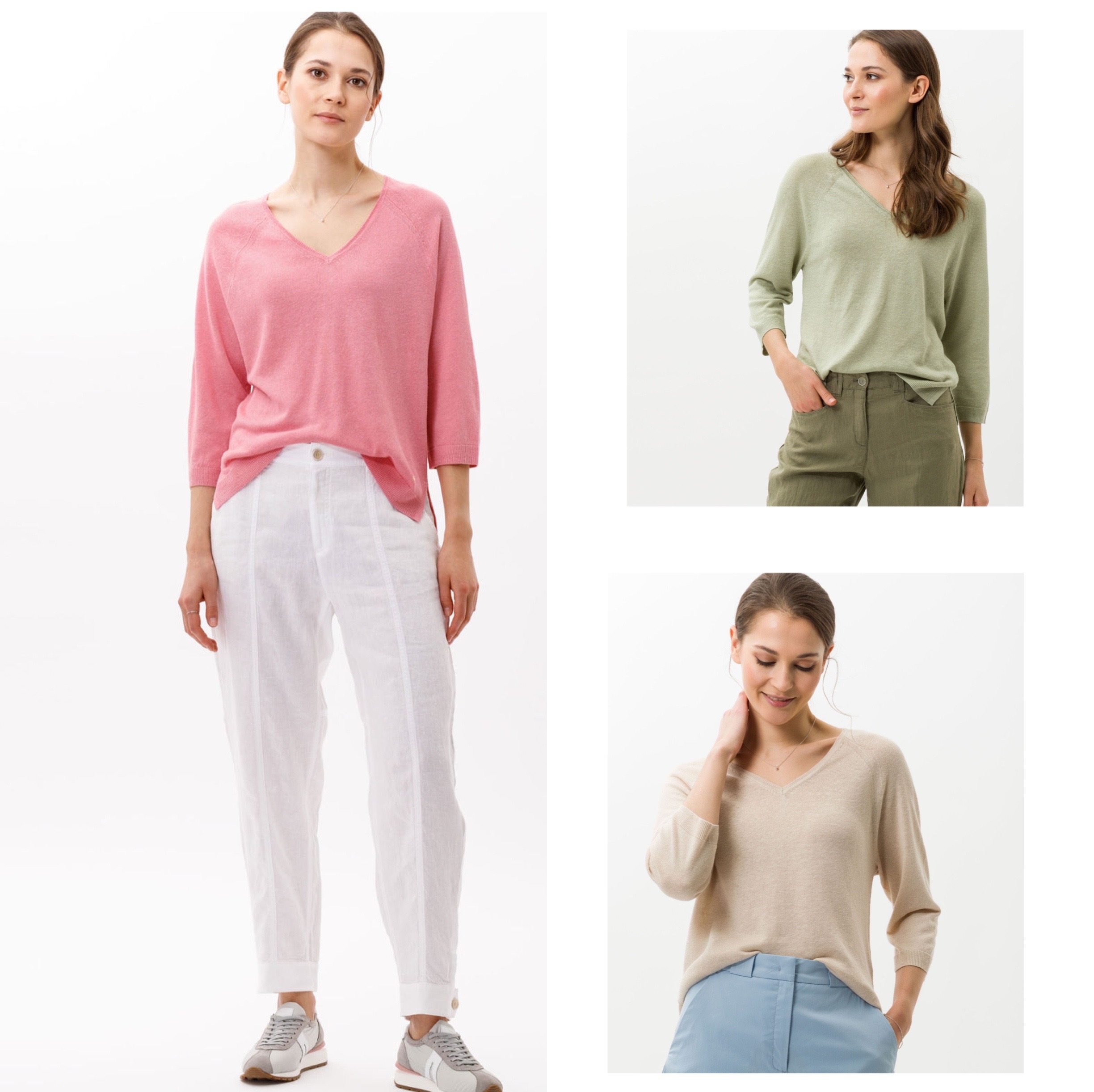 女款德系高级成衣b**x亚麻混纺休闲v领长袖针织衫毛衣