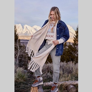 美系安家AP 女款 波西米亚民族风磨破水洗复古修身工装牛仔裤