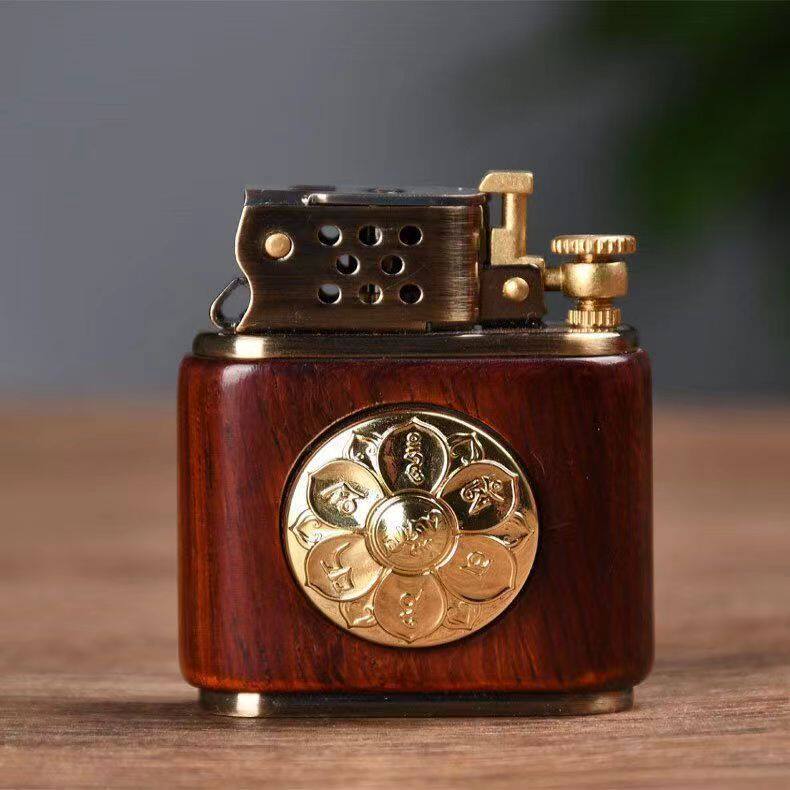 高档创意礼物打火机铜制品煤油防风紫光檀绿檀紫檀木打火机批发