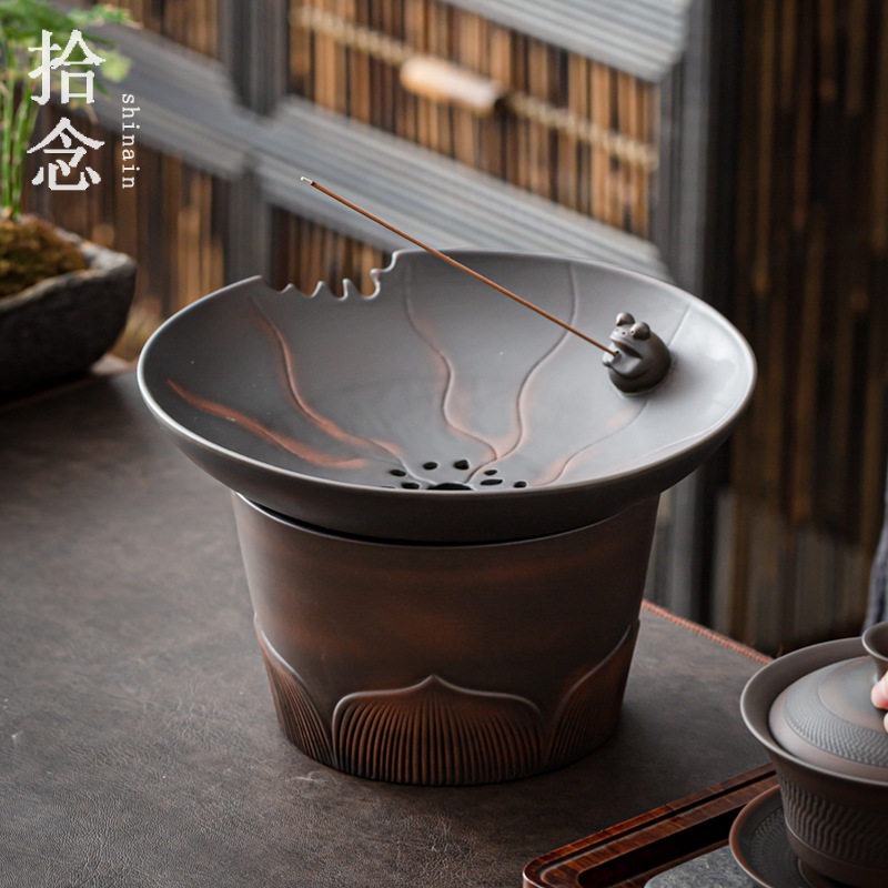 拾念紫陶茶渣桶家用陶瓷功夫茶水桶过滤废水桶小号桌面茶渣缸