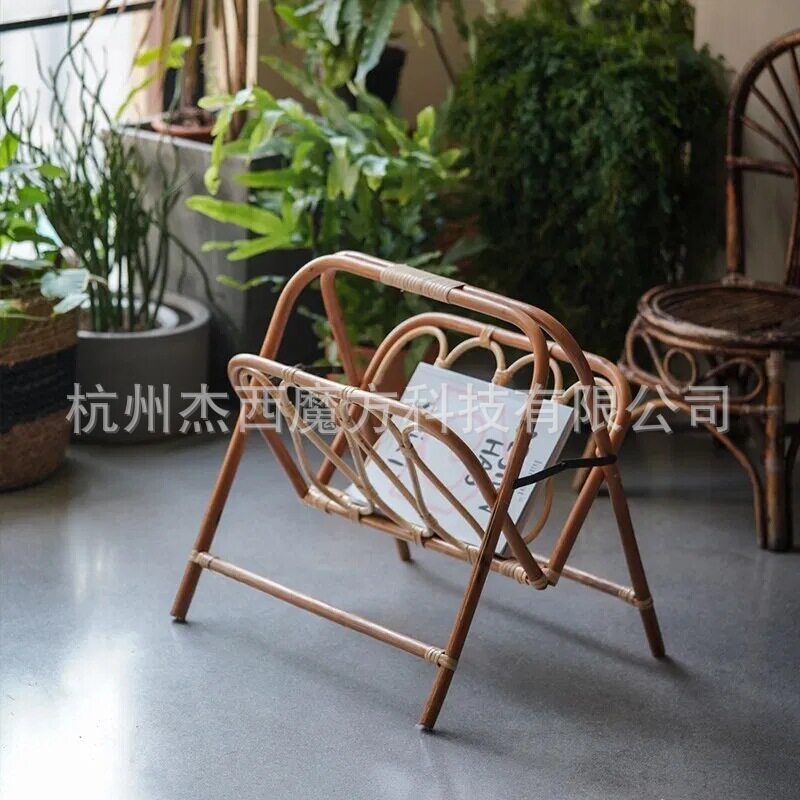 天然藤条手工藤编可折叠杂志架可移动书架家居小物收纳架边角置物