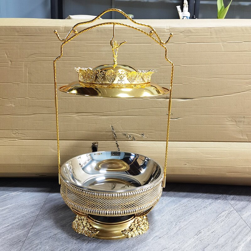 跨境不锈钢花边自助餐吊炉商用圆形酒店早餐炉悬挂式金色吊炉
