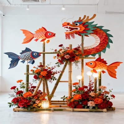 中秋节鱼灯花艺场景布置