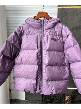国内尾货和平鸟羽绒服女冬季断码连帽无毛边减龄紫色宽松保暖外套