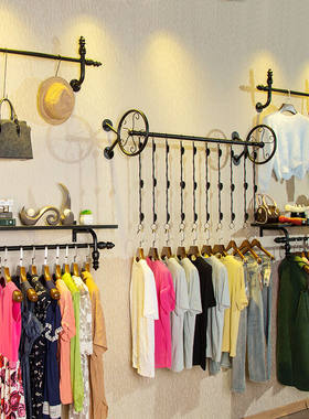 嘉佩馨服装店衣架展示架上墙壁挂铁艺服装架复古女装店上墙货架童