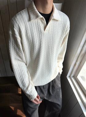 WESSK大麻花肌理V领cleanfit秋季慵懒百搭老钱情侣抗皱长袖衬衫