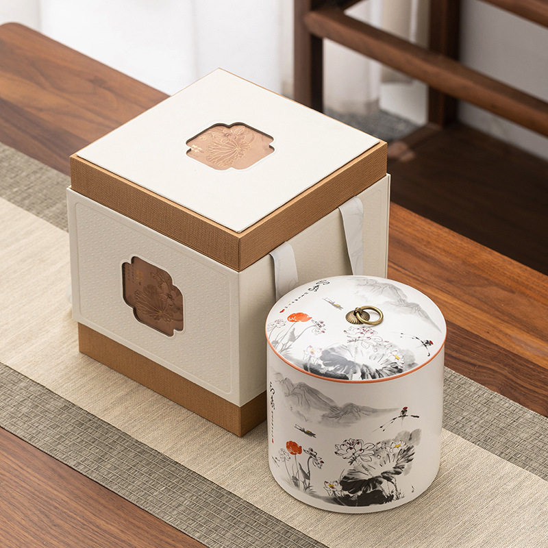 大号陶瓷茶叶罐礼盒装空盒古树红茶普洱白茶一斤装散茶包装盒礼品