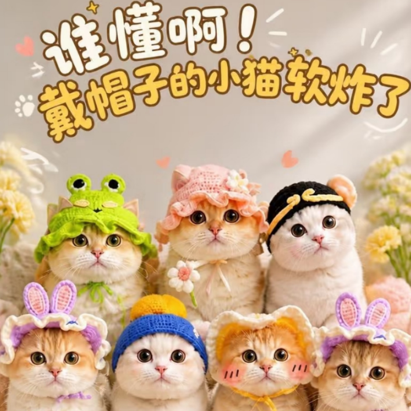 猫咪帽子狗狗小配饰宠物头饰小猫专用搞笑针织头套露耳朵可爱秋冬