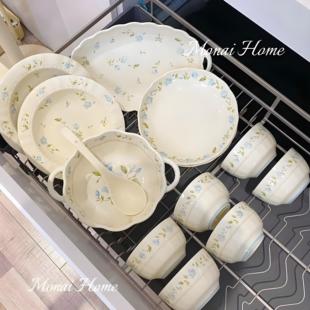 兰铃花餐具套装 田园风陶瓷家用吃饭碗盘勺釉下彩奶油汤碗菜盘