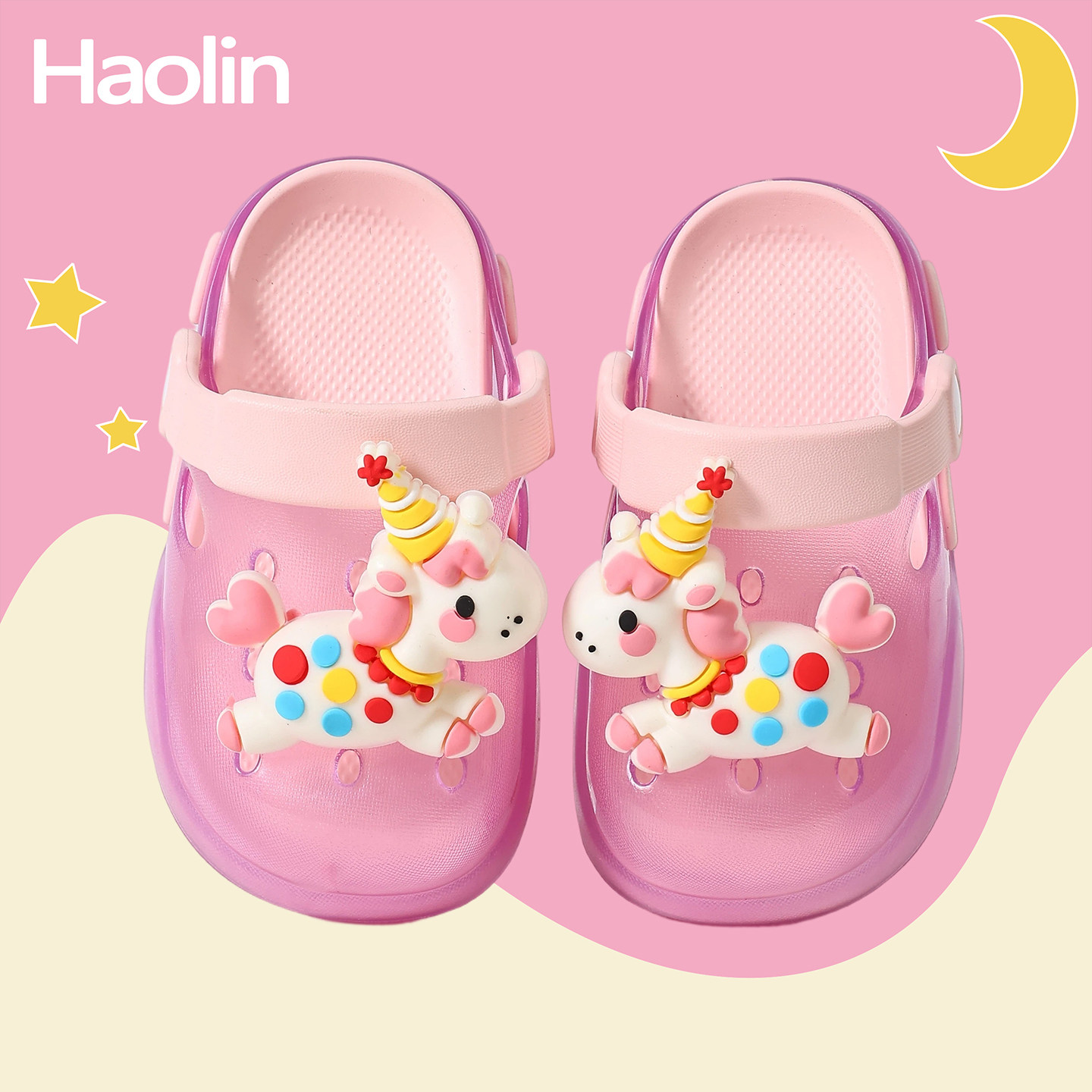儿童洞洞鞋女童夏季卡通马可爱DIY居家软底轻便幼儿园女孩凉拖鞋