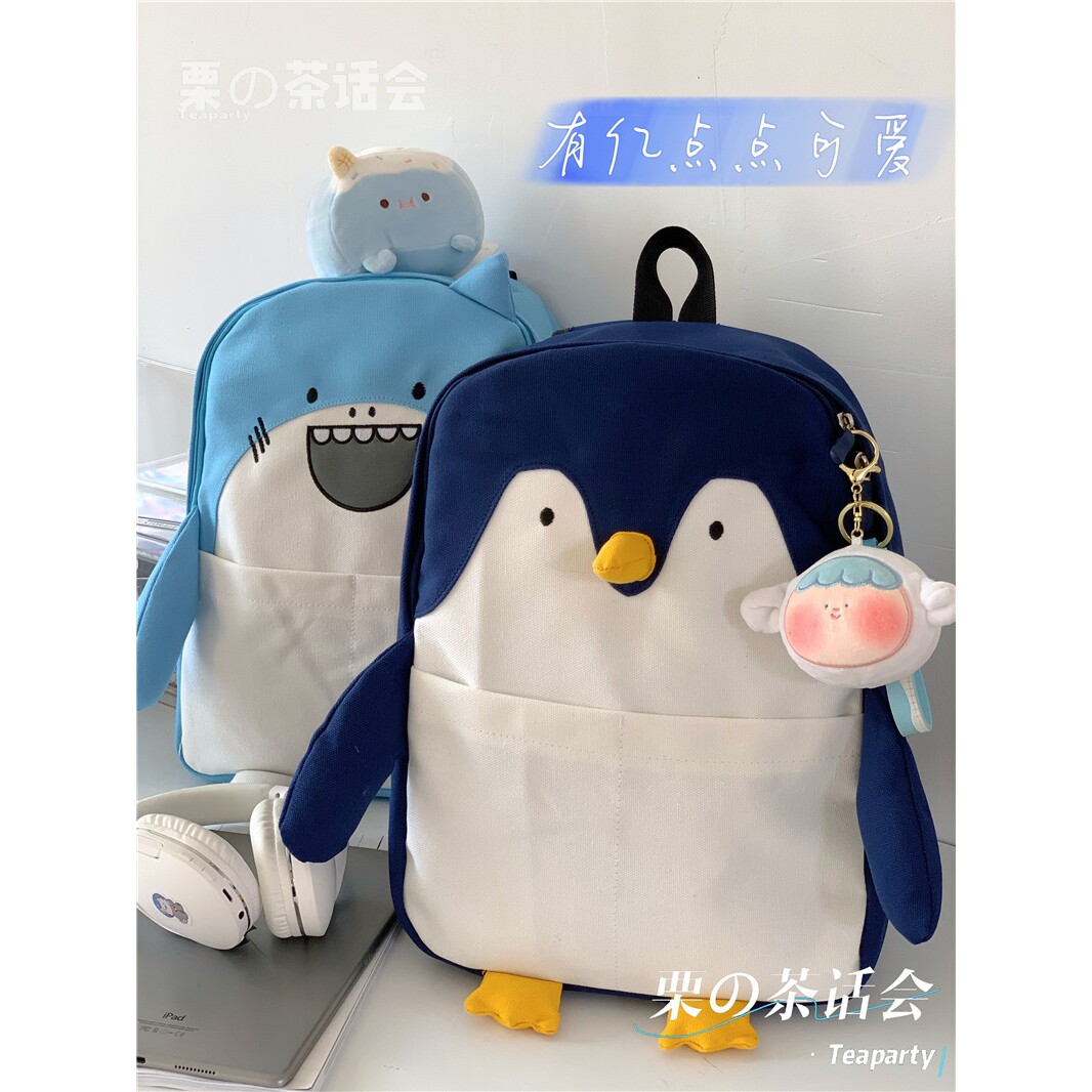 ST韩国ins可爱软萌童趣少女心卡通书包女 学院风学生帆布双肩包背