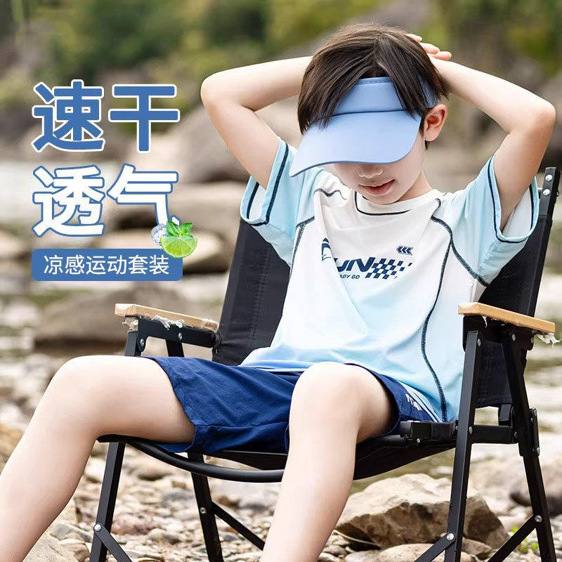 日本运动短裤大童冰丝羽毛球服男童夏装套装儿童速干短袖新款夏季