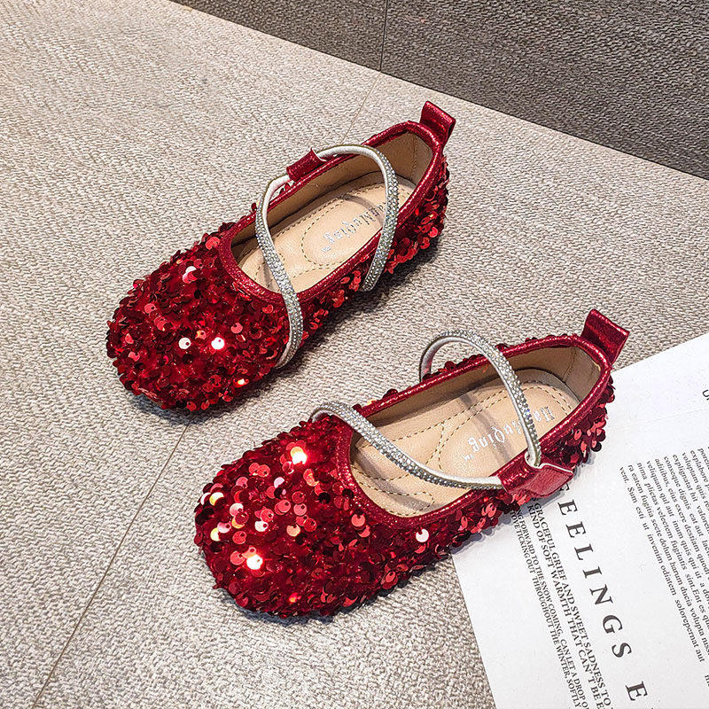 VTVK女童公主鞋2026春秋新款软底水晶鞋儿童洋气女孩亮片平底单鞋