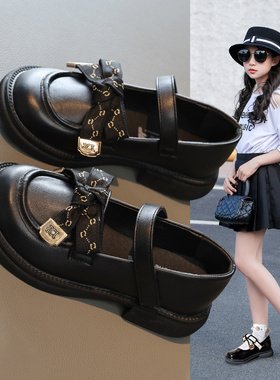 Netx inss女童皮鞋2024春秋新款单鞋公主鞋英伦风黑色软底鞋子潮