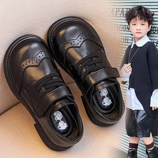 法国Uamtor男童黑色皮鞋2026春秋新款儿童英伦学生表演演出软底鞋