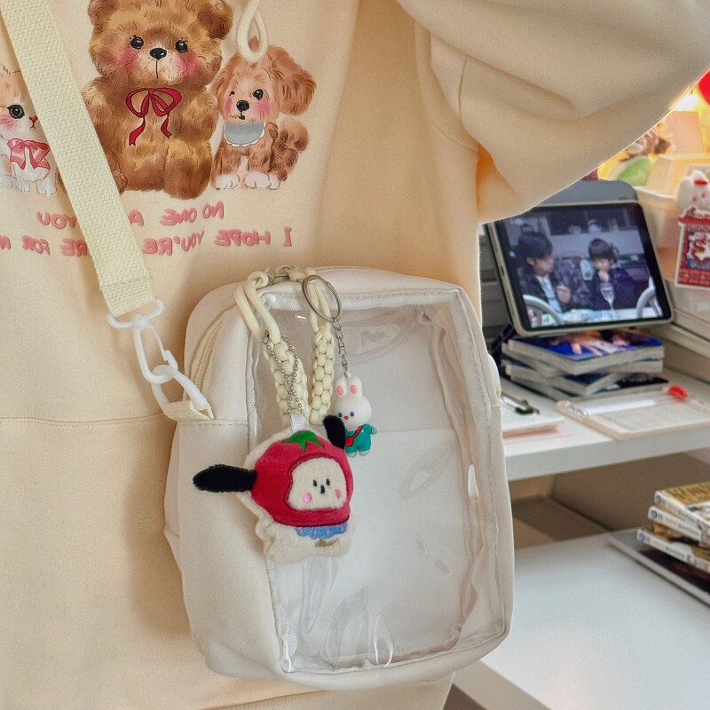 ST可爱少女透明痛包女韩版简约百搭麦穗小包包少女学生溜娃斜挎包