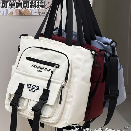 ST日系ins休闲斜挎包 大容量手提单肩包包女初高中学生上课包补习