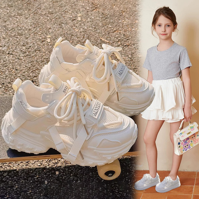 netx MaxM女童运动鞋2025夏季儿童透气网面老爹鞋百搭学生小白鞋