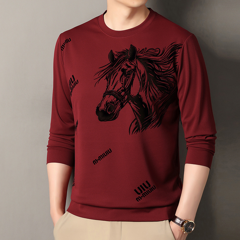 高端新款长袖t恤男士马年红色