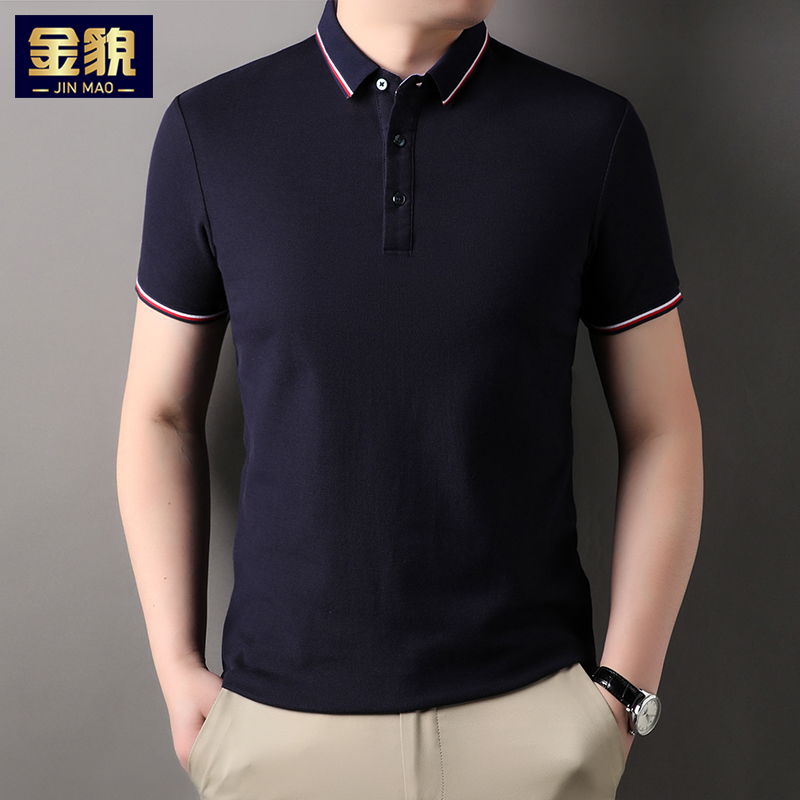 2025新款夏季男士短袖t恤翻领纯棉上衣服休闲中年爸爸装体恤汗衫T