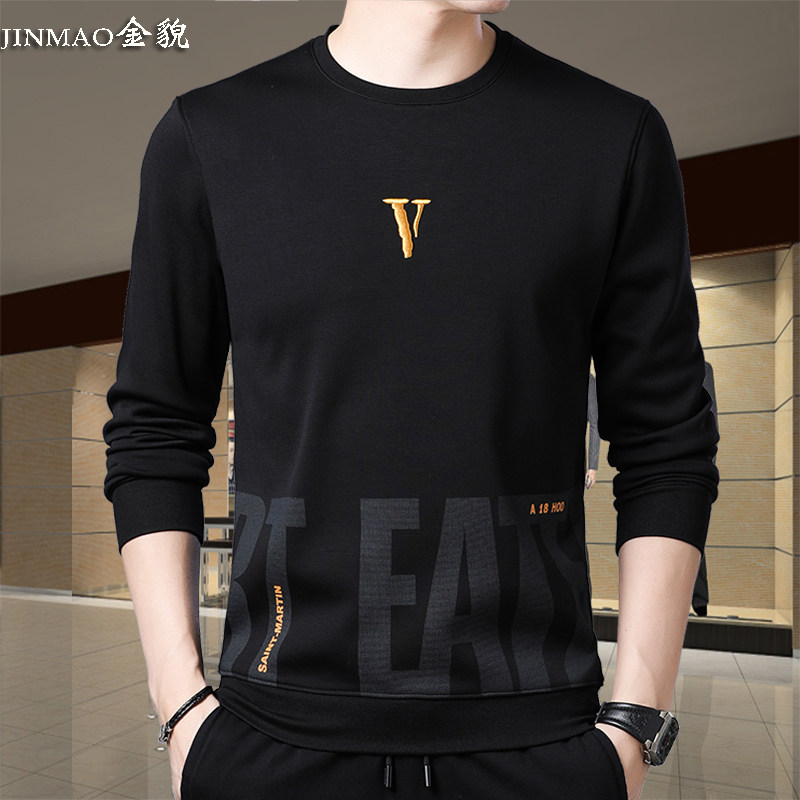 2020长袖t恤男士加绒刺绣卫衣中青年休闲潮流宽松体恤秋冬装上衣
