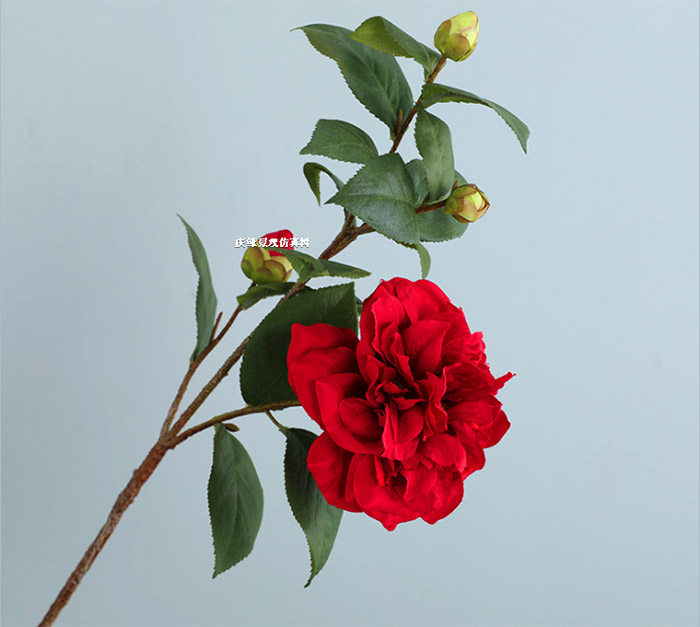 仿真茶花枝庭院橱窗店铺商场酒店会所办公室客厅餐厅餐馆装饰摆设