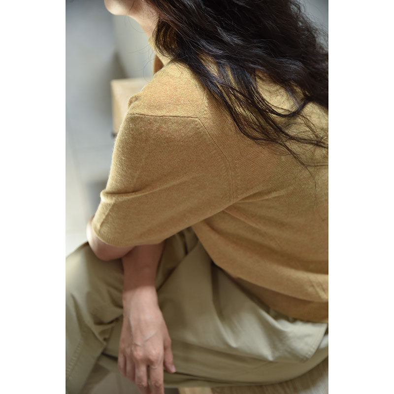 APCSHOP推荐 通勤短袖女士半袖中袖大码毛衣针织打底高领纯羊绒衫