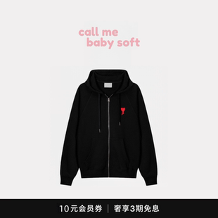●callmebabysoft男女拉链连帽卫衣爱心刺绣休闲宽松棉质开衫外套
